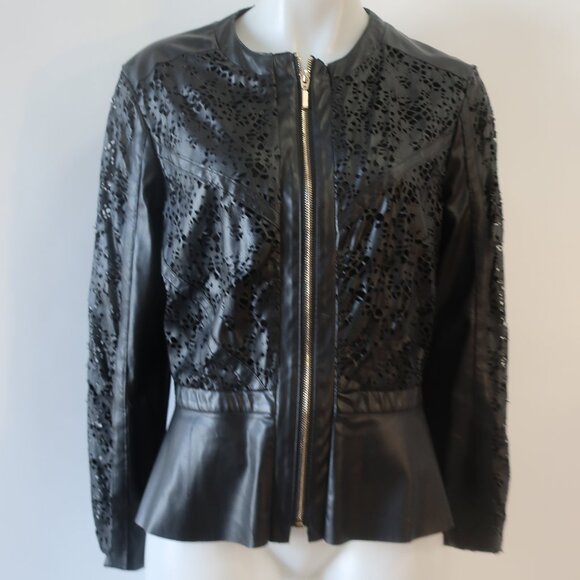 Womens Insight Black Faux Leather Cut Out Details Jacket 12 - Picture 3 of 9
